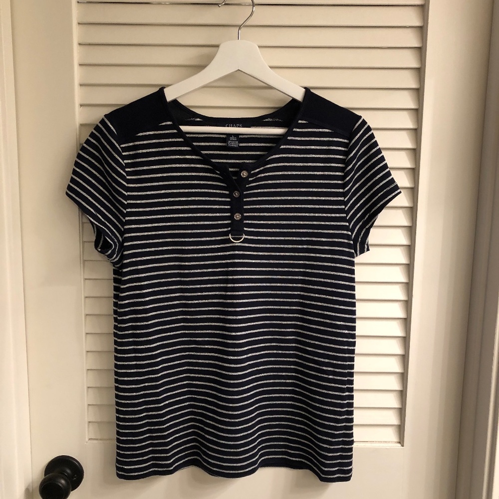 CHAPS Blue and Silver Metallic Top  Size Large